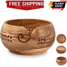 Acacia Wood Yarn Bowl Holder Hand Carved Yarn Bowls for DIY Knitting Crochet...