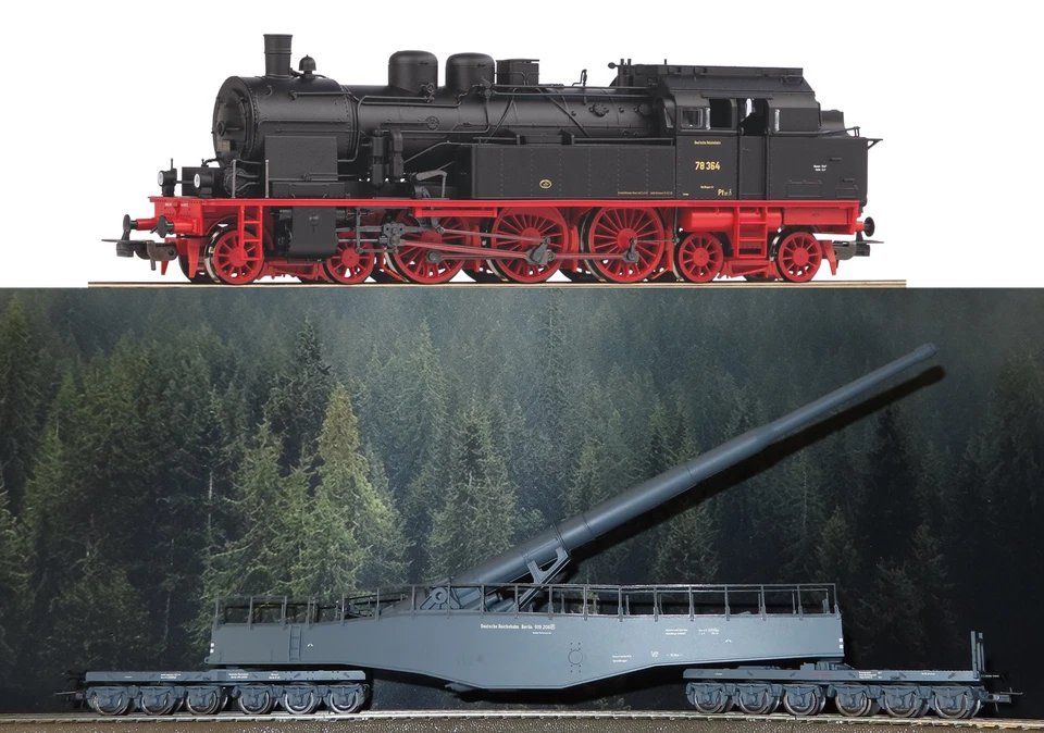 Piko 50615 Dampflok/Sound BR 78 DRG II 2 Leiter + K5 Eisenbahngeschütz in grau