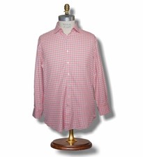 PROPER CLOTH Men's 17.5 100 Woven Cotton Long Sleeve Shirt Salmon  Blue Check