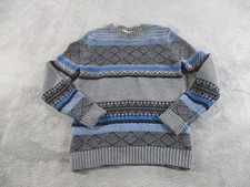 Cherokee Sweater Youth Medium 8-10 Gray Blue Fair Isle Knit Crewneck Pullover