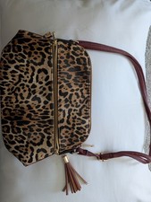 Leopard Print Crossbody Bag Zip Closure Tassel Gold Hardware Detachable Strap