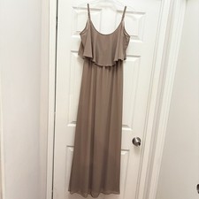 Show Me Your Mumu Caitlin Ruffle Maxi Dress Cold Shoulder Gown Dune Chiffon M