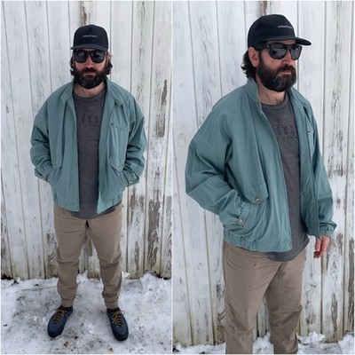 Vintage Sage Green Lightweight Bomber Jacket | 90's Varsity Shirt Jacket, M/L