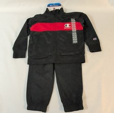Champion 2-Piece Track Set Black Red Colorblock Jacket Pants Logo Zip 2T