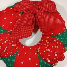 Handmade Christmas Wreath Holiday Print Quilted Pattern Stuffed 16” Red Green