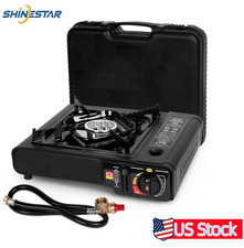 Black Dual Fuel Stove Portable Camping Stove with Case  Propane Regulator Hose