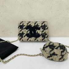 Chanel Houndstooth Tweed WOC Twin Star Bag Gold Hardware With Round Coin Purse