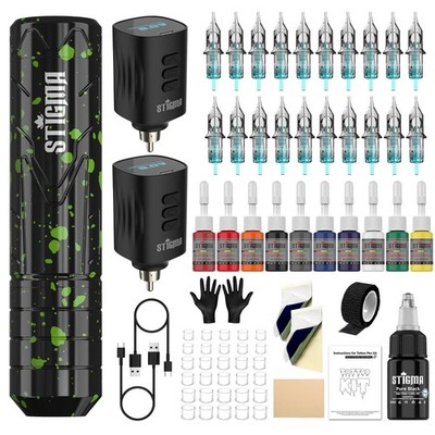 STIGMA Wireless Tattoo Gun Kit Complete Rotary Pen Green