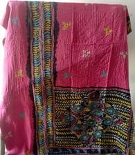 Vintage Indian Handmade Quilt Kantha Bedspread Throw Cotton Blanket Ralli Gudari