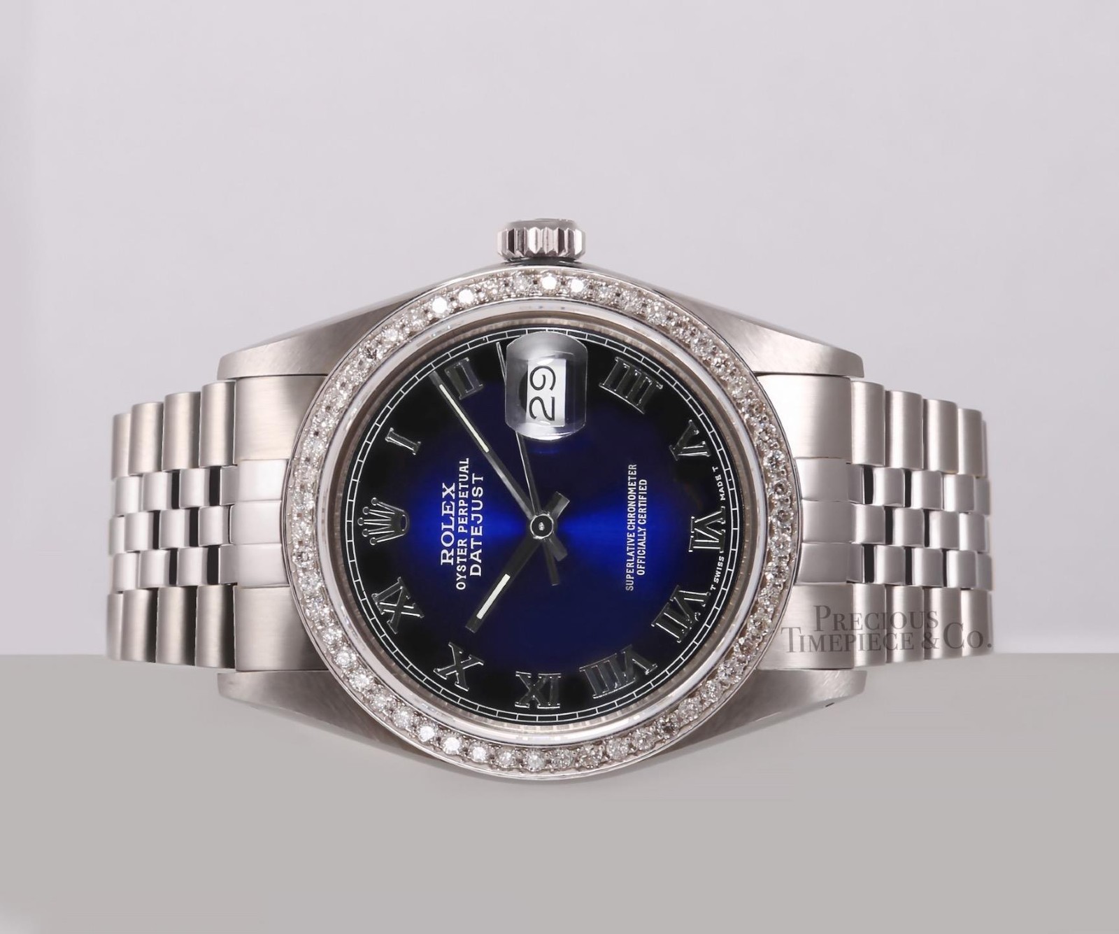 Rolex Datejust 36mm Stainless Steel Blue Vignette Roman Dial Diamond Bezel image 4