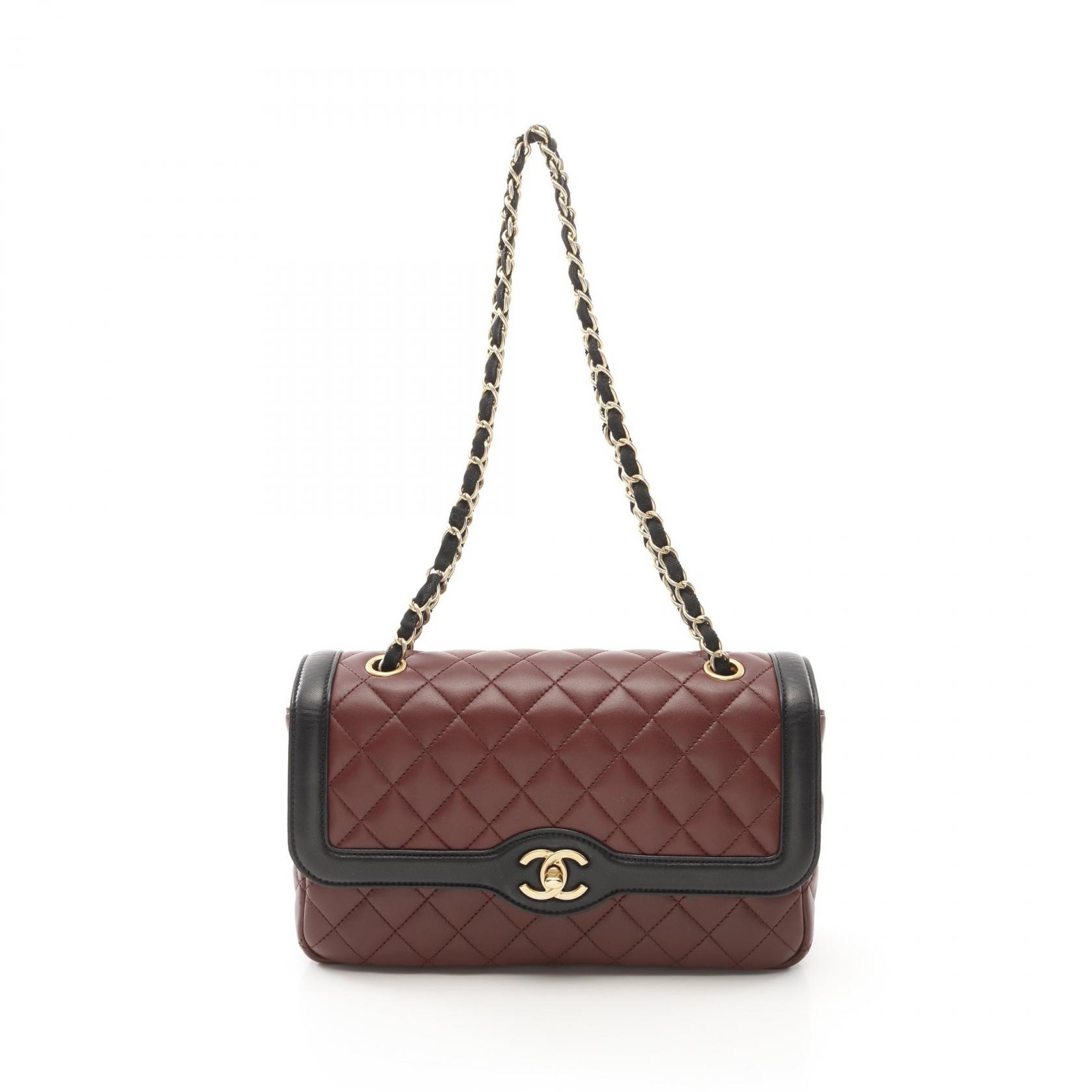CHANEL Matelasse Single Flap Shoulder Bag in Lamb Leather Brown Black Used Women CC Bag Vintage Luxury