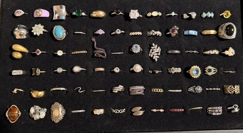 Vintage Ring Jewelry Lot 72 Pieces Cocktail Costume
