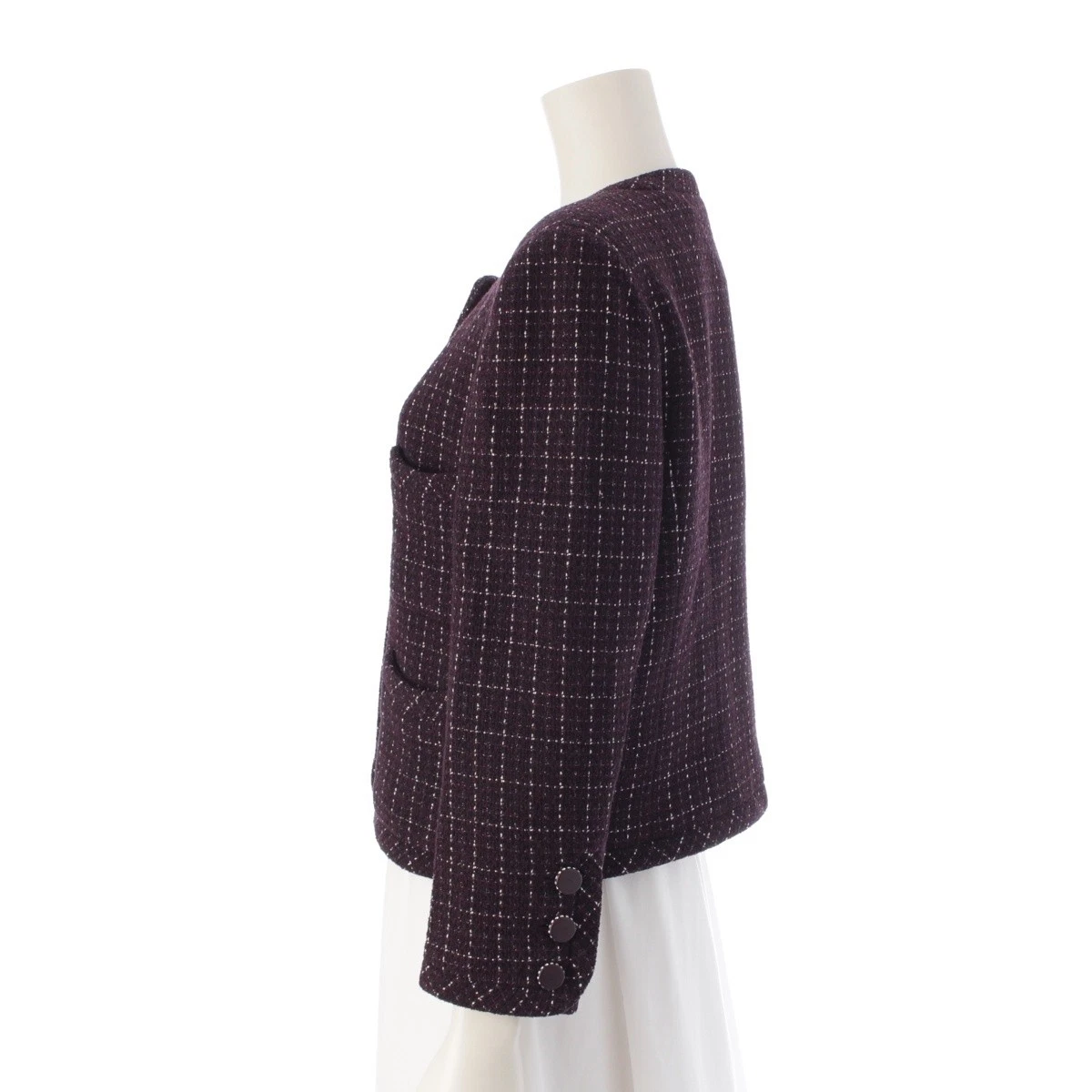 Giacca CHANEL 02P lana x nylon COCO Mark bottoni tweed senza colore P19186 viola 42