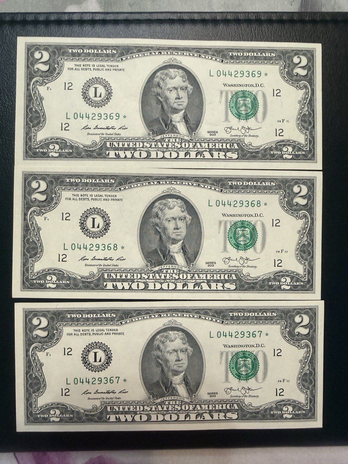 3 Consecutive $2 Star Notes 2013 – Matching Serial Numbers ...