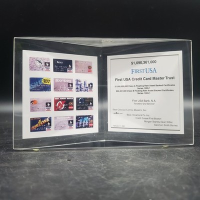 Vintage First USA Credit Card Master Trust Acrylic Desk Display Finance Award
