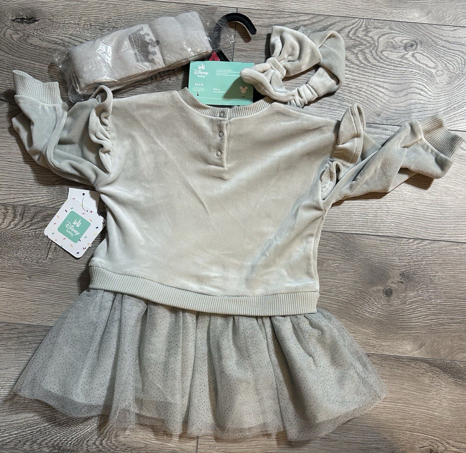 Disney Princess Dress Set W/Tights & Matching Bow Headband 3 Piece Set  18 Mths image 2