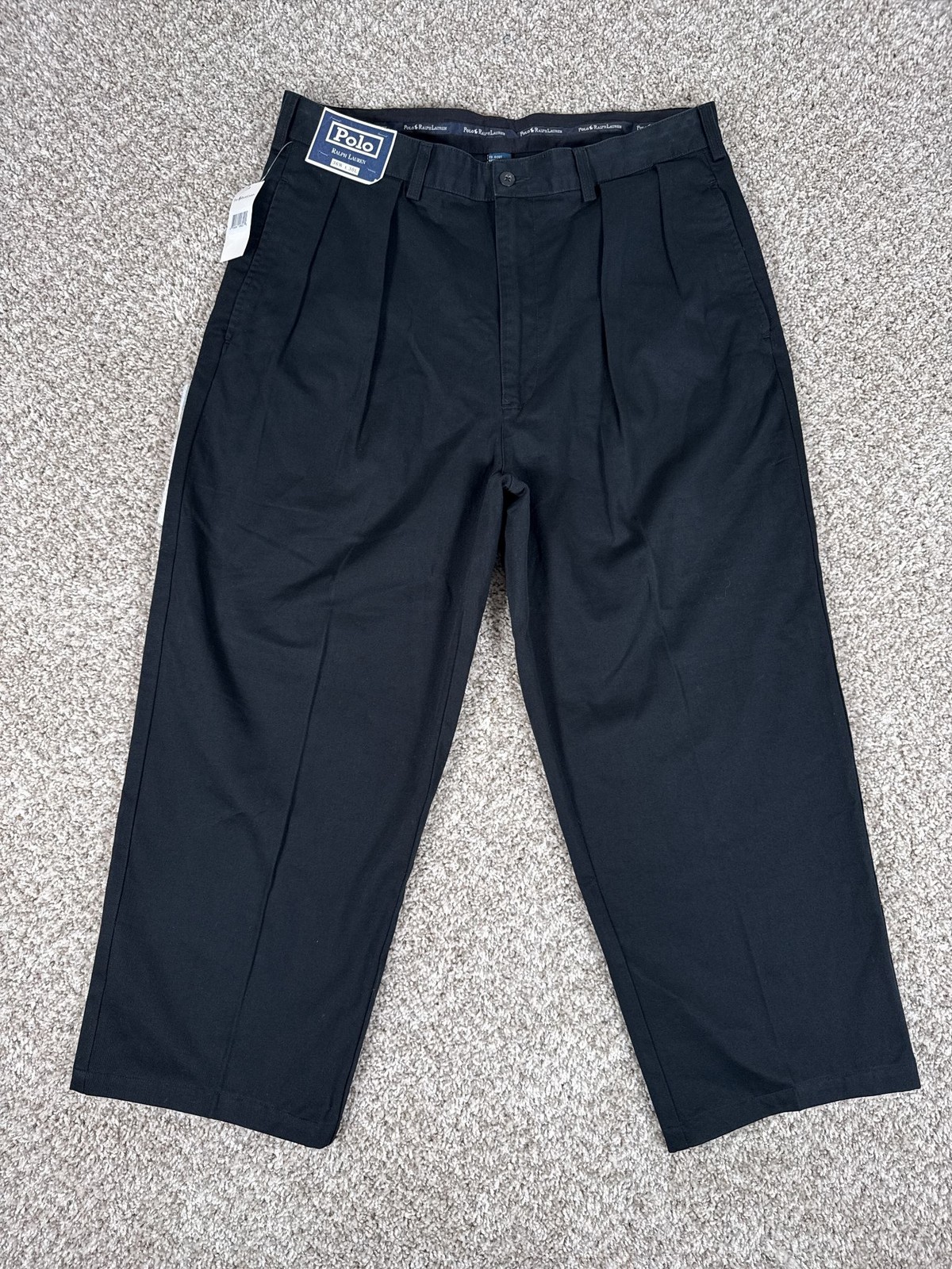 Polo Ralph Lauren Pants Mens 36x30 Black Andrew Pleated Chino VTG Hemmed 36x25