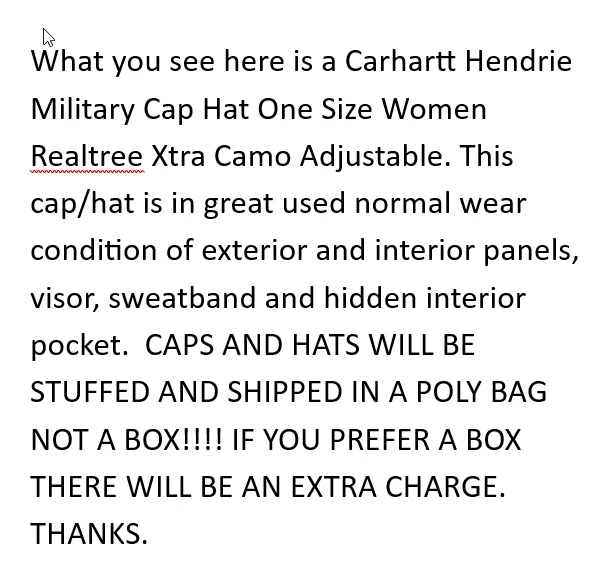 Gorra Militar Carhartt Hendrie Talla Única Mujer Realtree Xtra Camuflaje Caza Exterior Foto 2 de 4