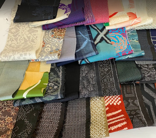Silk Bundle #224 36 Strips Vintage Fabric Scraps Japanese Kimono Fabric Bag