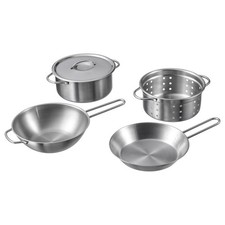 IKEA DUKTIG Stainless Steel TOY 4-Piece Pan Set Lid Saucepan Frying Pan Colander