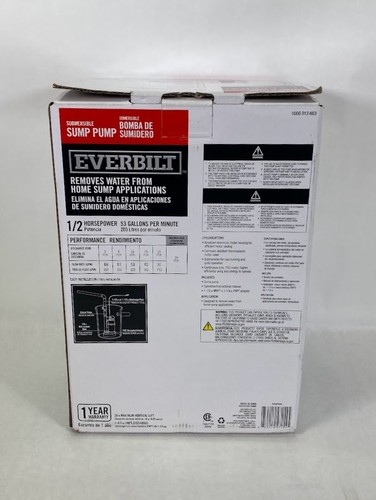 Everbilt Sump Pump 1/2 HP Aluminum Vertical Switch HDSP50V - Picture 4 of 9
