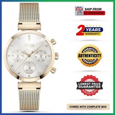 Image of HUGO BOSS Flawless HB1502553 Rosegold Strap Silver Dial Chrono Womens Watch 36mm