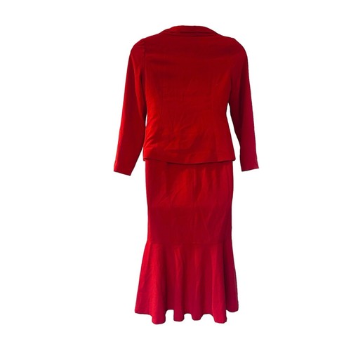 size 8 Red Ruffle Collar Monroe & Main Trumpet Hem Skirt Set Career Party Suit - Picture 6 of 19
