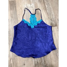 Linea Donatella Vintage Y2K Blue Satin Lace Racerback Camisole Top