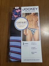 NEW 2XL 44-46 JOCKEY Casual Cotton Stretch Men's THONG Underwear 3-Pack Striped
