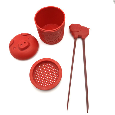 Talisman Red Silicone Bacon Bin+Tongs Chef Cook Grease Strain & Store Culinary