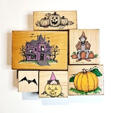 6 HALLOWEEN Hero Arts Rubber Stamps Haunted House Pumpkin Scarecrow Bat bg63
