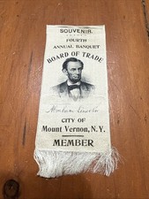 1897 Abraham Lincoln Souvenir Pinback Ribbon Board of Trade Banquet Vernon NY