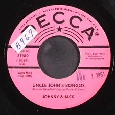 JOHNNY & JACK: uncle john's bongos / let my heart be broken DECCA 7" Single