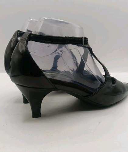 Wms Sz8 Aerosoles Heel Rest Black Patent Strappy Cushion Insole Pointed Toe Pump - Picture 9 of 21