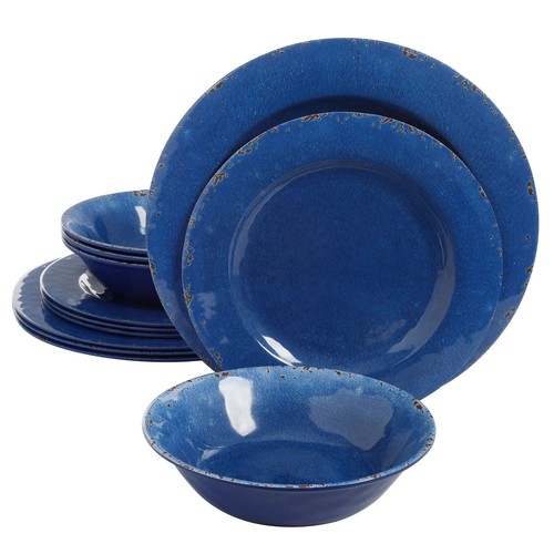 Studio California Mauna 12-Piece Dinnerware Set in Cobalt Blue Crackle Look Deca
