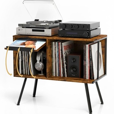 Faesun Flip Top Record Player Stand, Large Turntable Stand 2 Tier, Rustic 