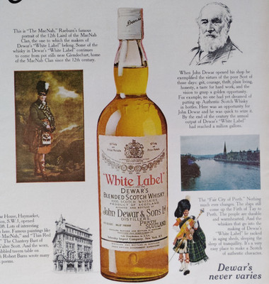Vintage Retro 1970 Ad White Label Dewar's Blended Scotch Whiskey From Scotland