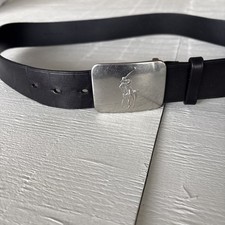 POLO by RALPH LAUREN buckle belt 34 black leather PONY metal chrome