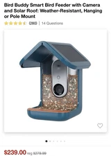 Bird Buddy Smart Bird Feeder with Camera and Solar Roof: Weather-Resistant