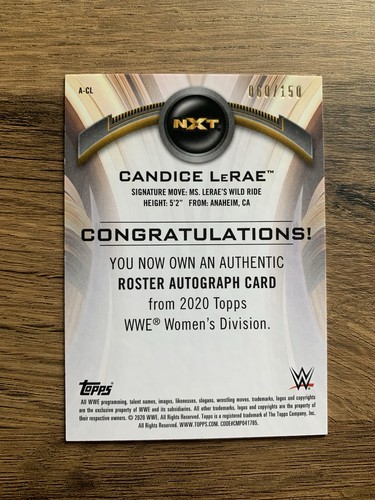 Candice LeRae Pink Roster Auto /150 WWE Topps Women’s Division 2020 (060/150) - Picture 2 of 2