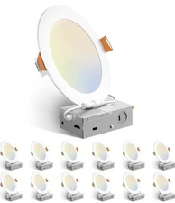 12 Pack 6 Inch 13W 5CCT Ultra-Thin LED Recessed Ceiling Light with Junction Box
