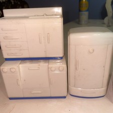 Plasco 3 Pc Kitchen White/blue Sink/stove/refrigerator