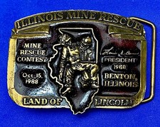 Vintage Illinois Mine Rescue, The land of Lincoln belt buckle Stonebridge Press