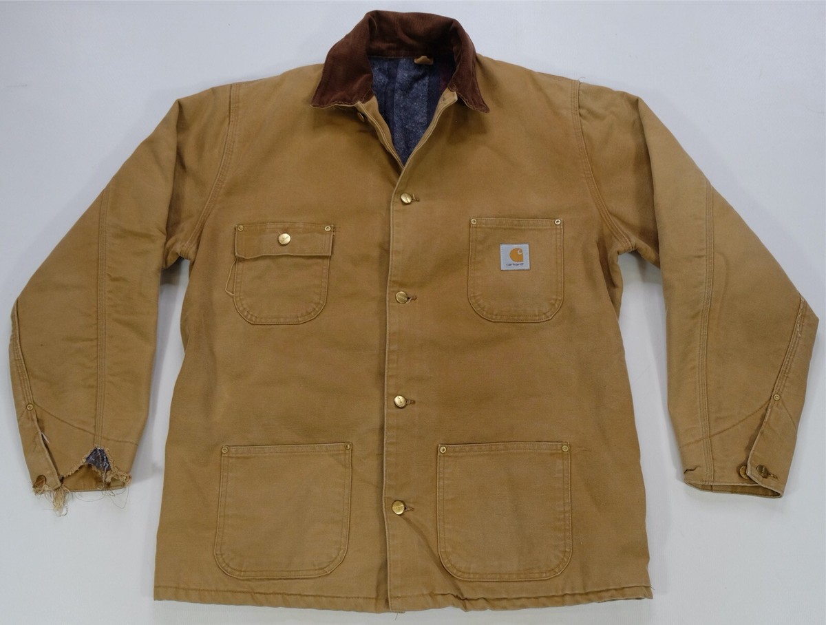 Rare Vintage CARHARTT 4 Pocket Blanket Lined Denim Filed Jacket