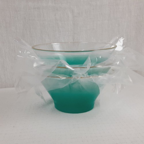 MCM Blendo Set of 3 Vintage Glass Bowls Teal & Clear with Gold Rim Edge LOT - Picture 20 of 20