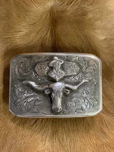 Fritch Bros Hopalong Cassidy HC Bar 20 Steerhead Sterling Silver Buckle - Zdjęcie 1 z 3