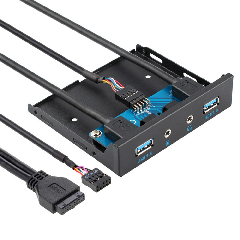 USB 3.0 2-Port 3.5 Inch Metal Front Panel USB Hub with 1 HD Audio Outpu