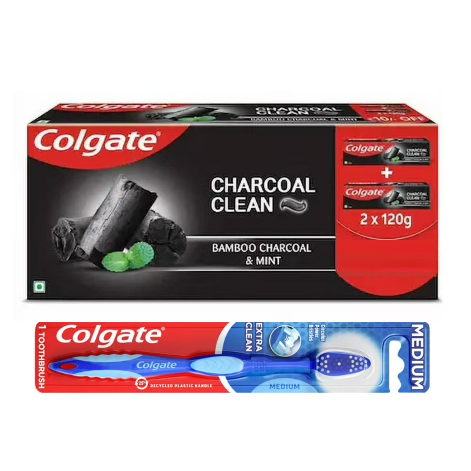 Colgate Charcoal Clean Toothpaste 2x120g + FREE Extra Clean 