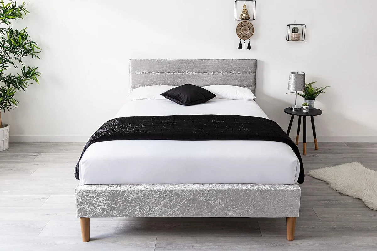 King size silver crushed velvet bed outlet