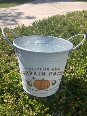  Fall Pumpkin Decorative Galvanized Metal Tin Bucket 